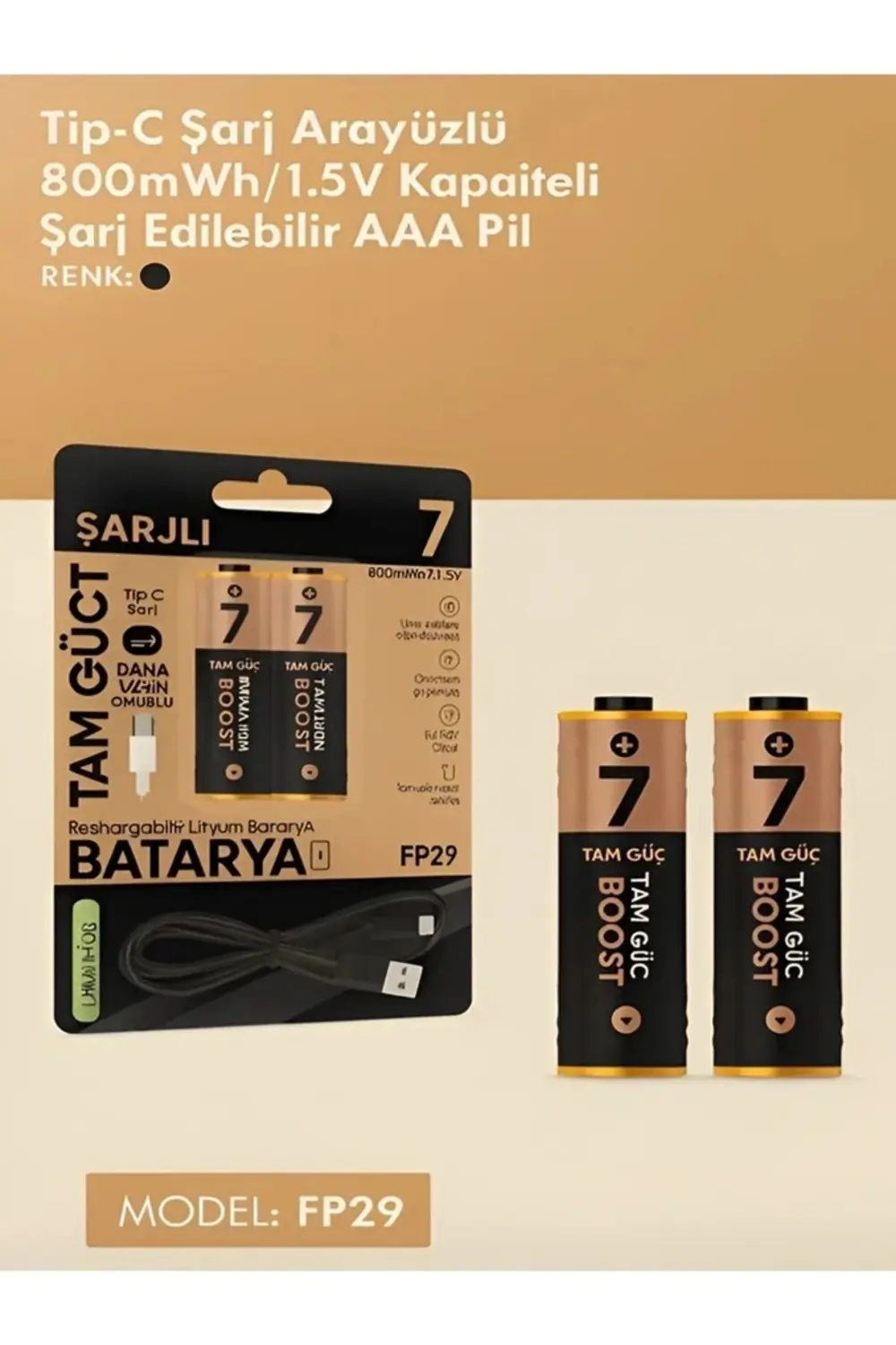 Type-c Şarjlı 800mwh 1.5v Şarj Edilebilir 2’li Aaa İnce Pil - Lit