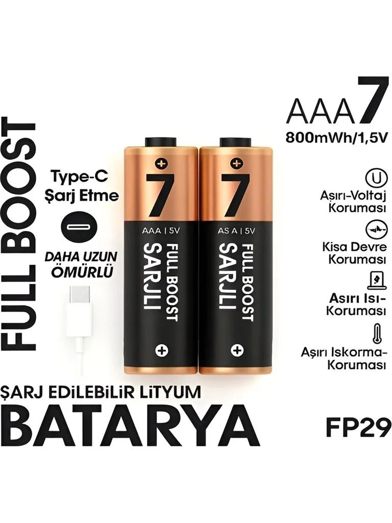 Type-C Şarjlı 800mWh 1.5V Şarj Edilebilir AAA Pil – 2'li Lityum İyon Batarya Fiyatı, Yorumları ve Özellikleri