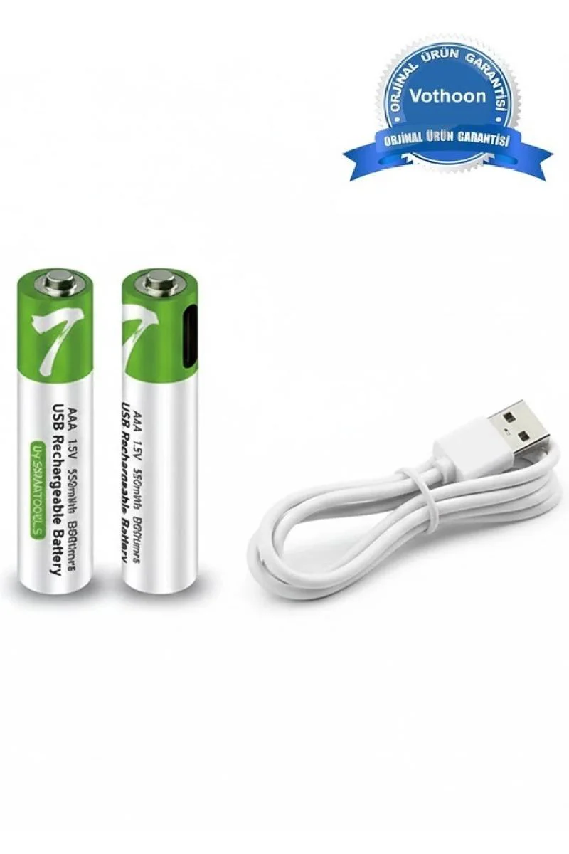 Type-C Şarjlı 800mWh 1.5V Şarj Edilebilir AAA Pil – 2'li Lityum İyon Batarya Fiyatı, Yorumları ve Özellikleri