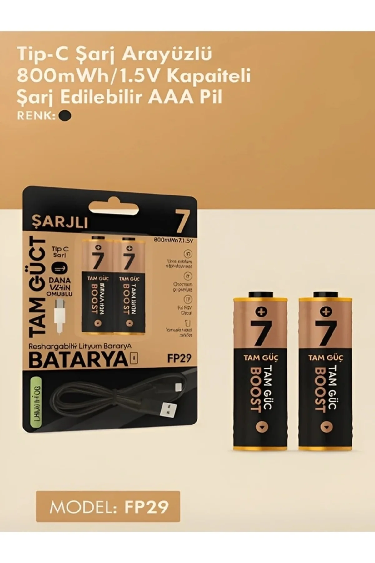 Type-c Şarjlı 800mwh 1.5v Şarj Edilebilir 2’li Aaa İnce Pil - Lit