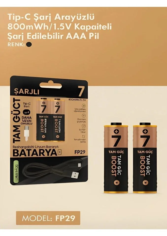 Type-C Şarjlı 800mWh 1.5V Şarj Edilebilir AAA Pil – 2'li Lityum İyon Batarya Fiyatı, Yorumları ve Özellikleri