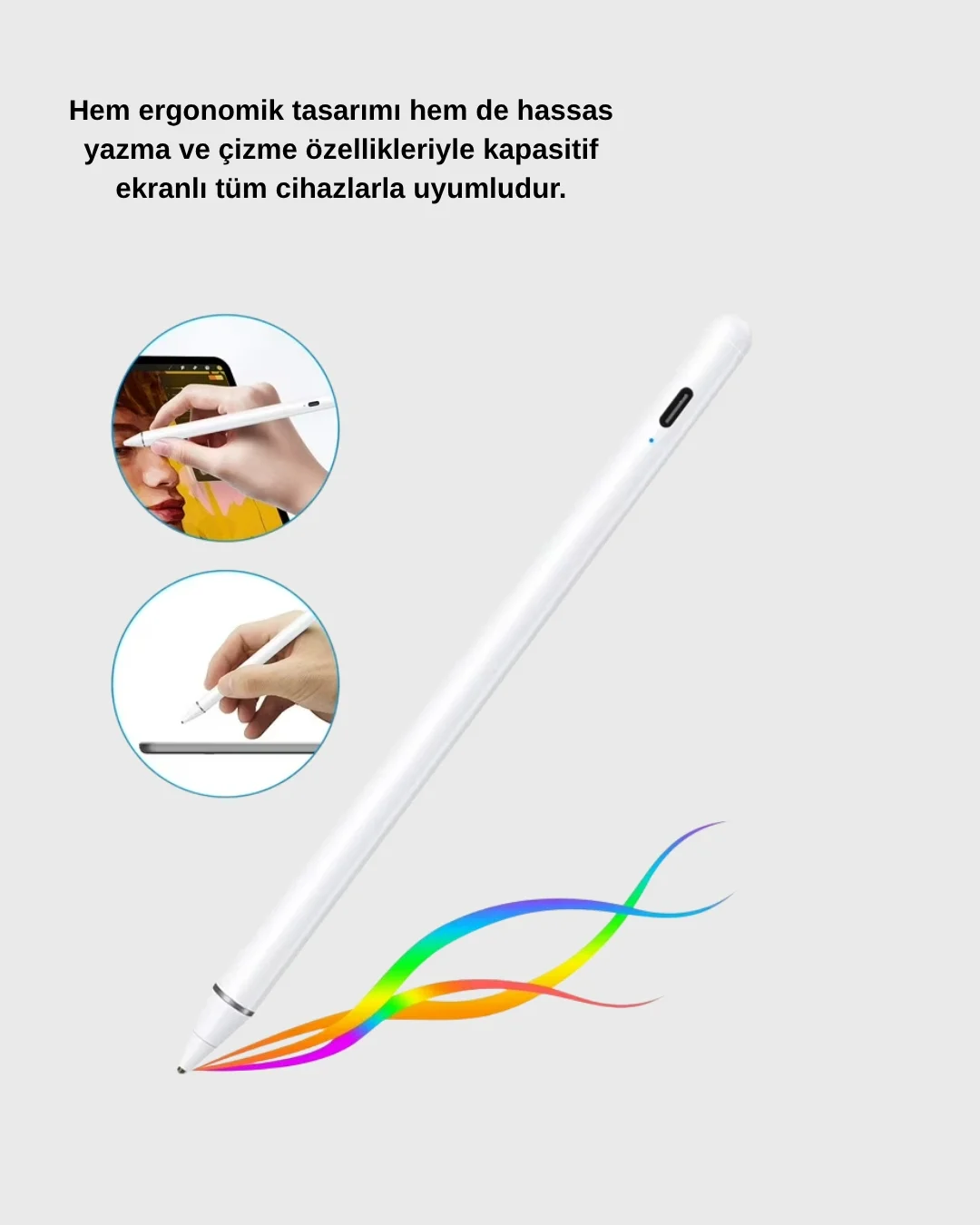 Type-C Şarjlı Dokunmatik Kalem – iPad, iPhone ve Android Uyumlu, Sessiz Çalışan