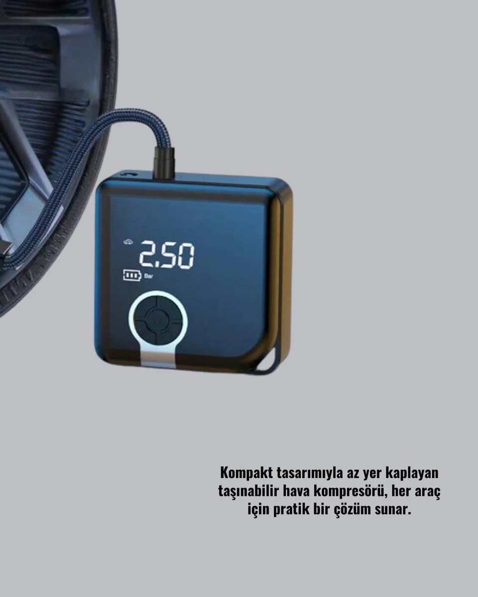 Type-C Şarjlı Taşınabilir Elektrikli Hava Pompası - 150 PSI Akıllı Lastik Şişirici