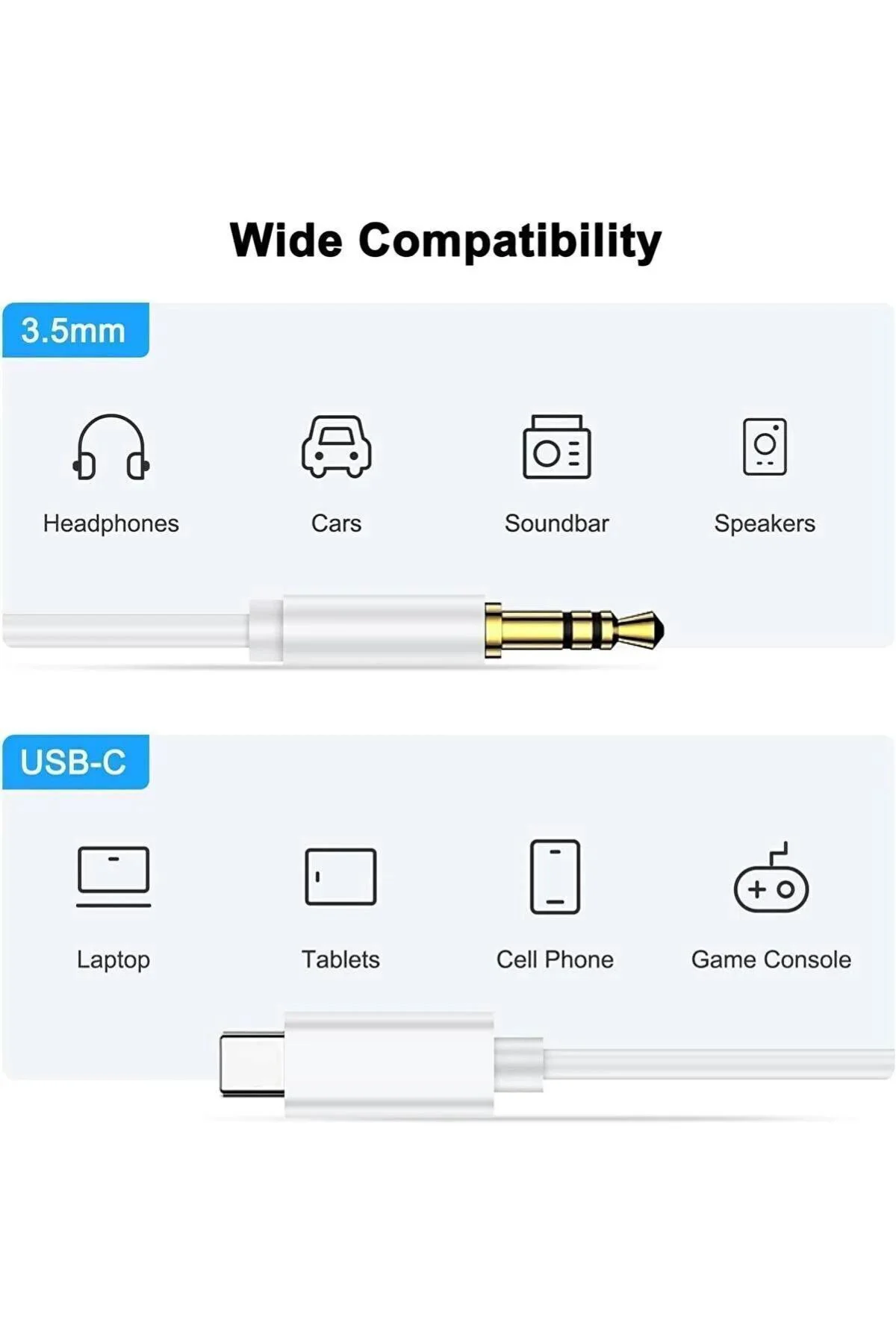Type-c To 3.5 mm Aux Audio Kablo Araç İçi Uyumlu Aux Kablosu Araç