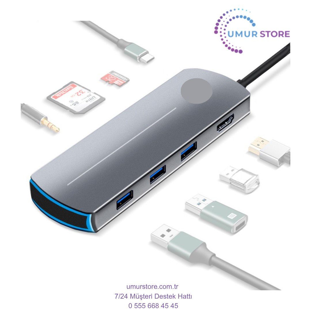 Type-C to (4K/60Hz UHD HDMI 3xUSB 3.0 TF/MicroSD 3.5mm Ses Çıkışı Type-C to (4K/60Hz UHD HDMI 3xUSB 3.0 TF/MicroSD 3.5mm Ses Çıkışı
