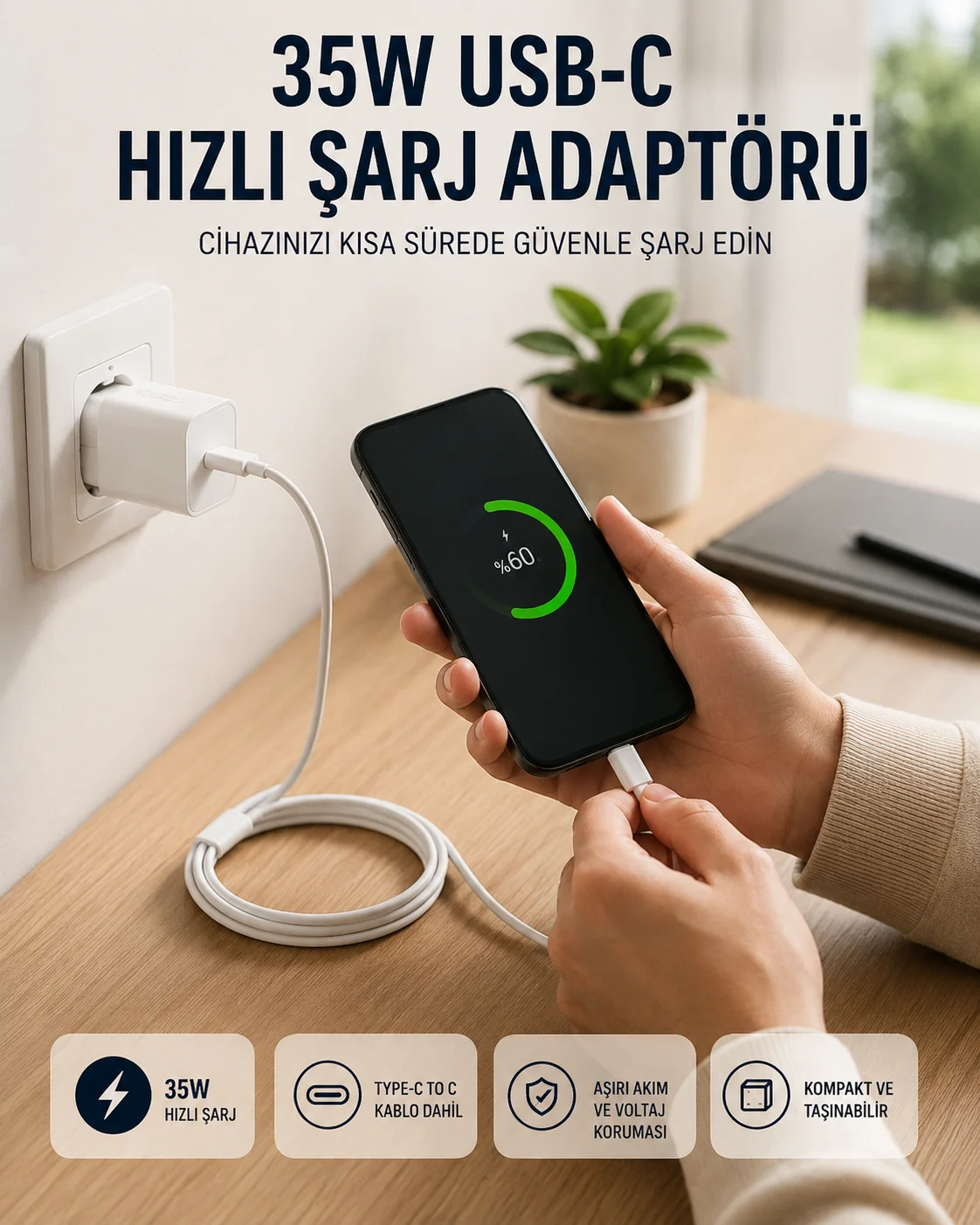 Type-C to C Kablolu 35W Hızlı Şarj Başlığı Set Type-C to C Kablolu 35W Hızlı Şarj Başlığı Set