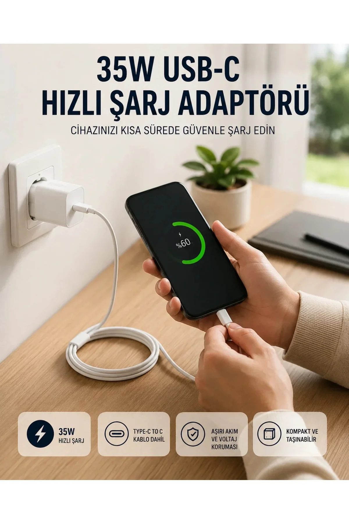 Type-C to C Kablolu 35W Hızlı Şarj Başlığı Set Type-C to C Kablolu 35W Hızlı Şarj Başlığı Set