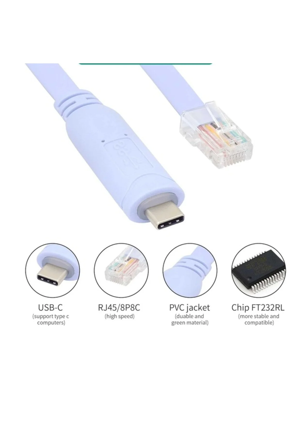 Type C to Cisco Router RJ45 Konsol Kablosu Type c to rj45 kablo 1 Type C to Cisco Router RJ45 Konsol Kablosu Type c to rj45 kablo 1