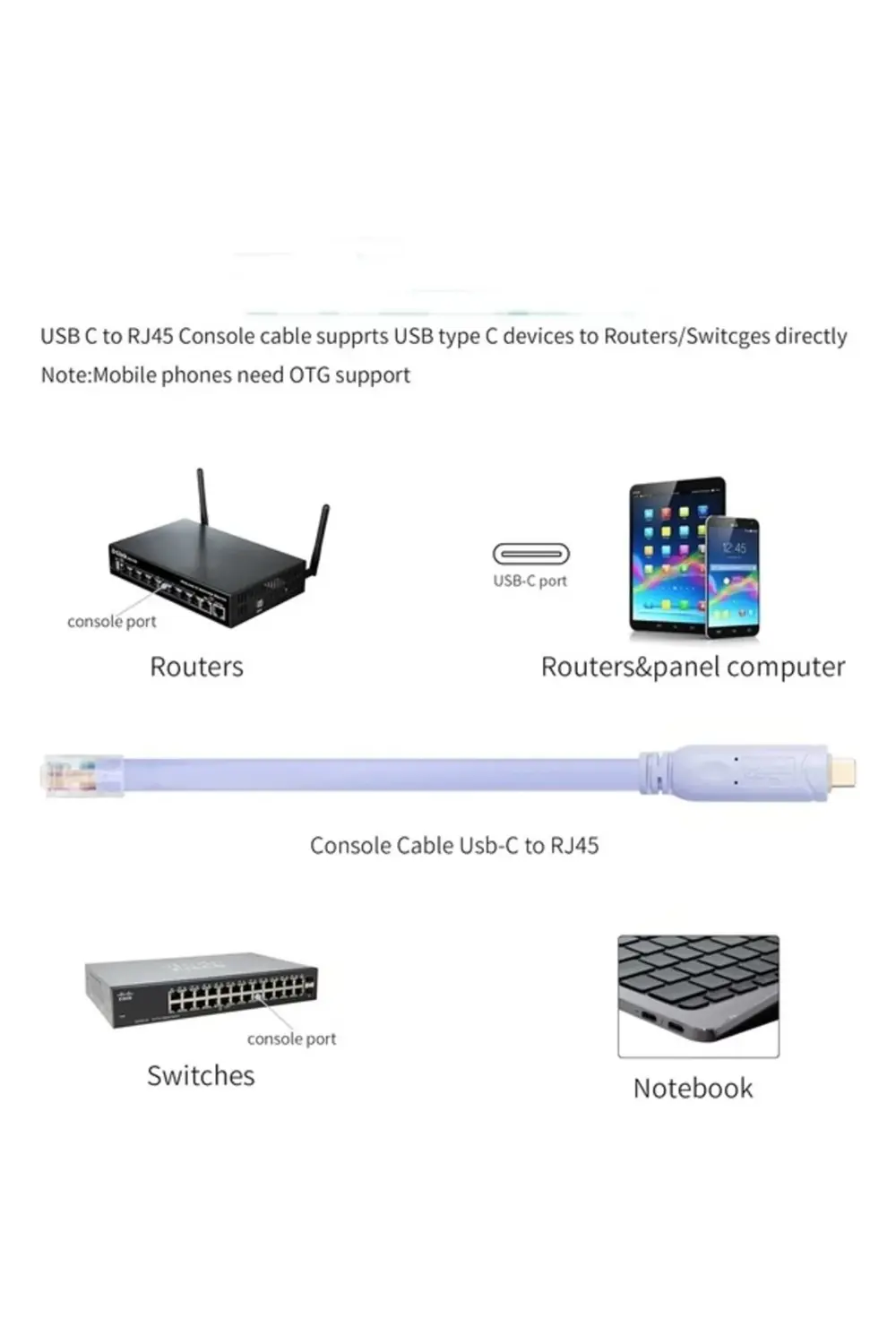 Type C to Cisco Router RJ45 Konsol Kablosu Type c to rj45 kablo 1