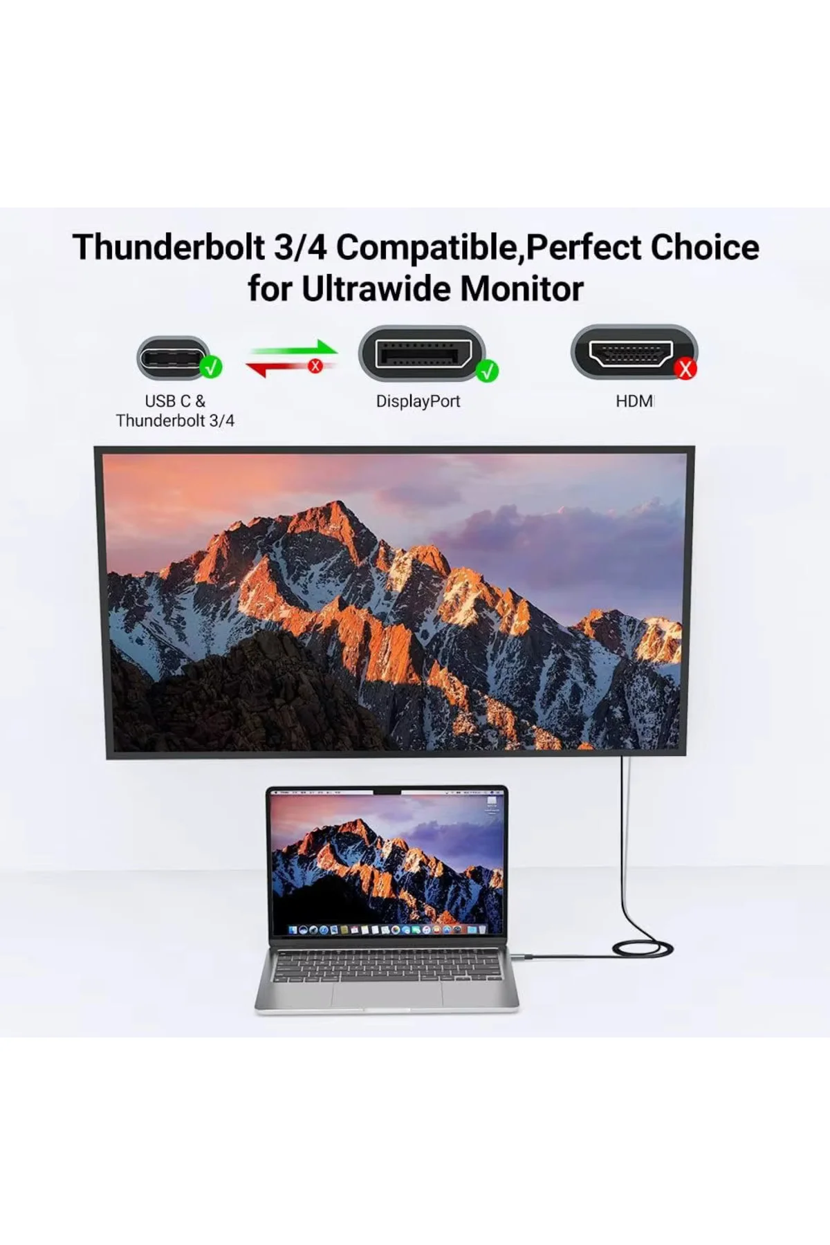 Type C to DisplayPort Kablo 2 Metre 8k-60hz 4K-120 Hz Thunderbolt Type C to DisplayPort Kablo 2 Metre 8k-60hz 4K-120 Hz Thunderbolt