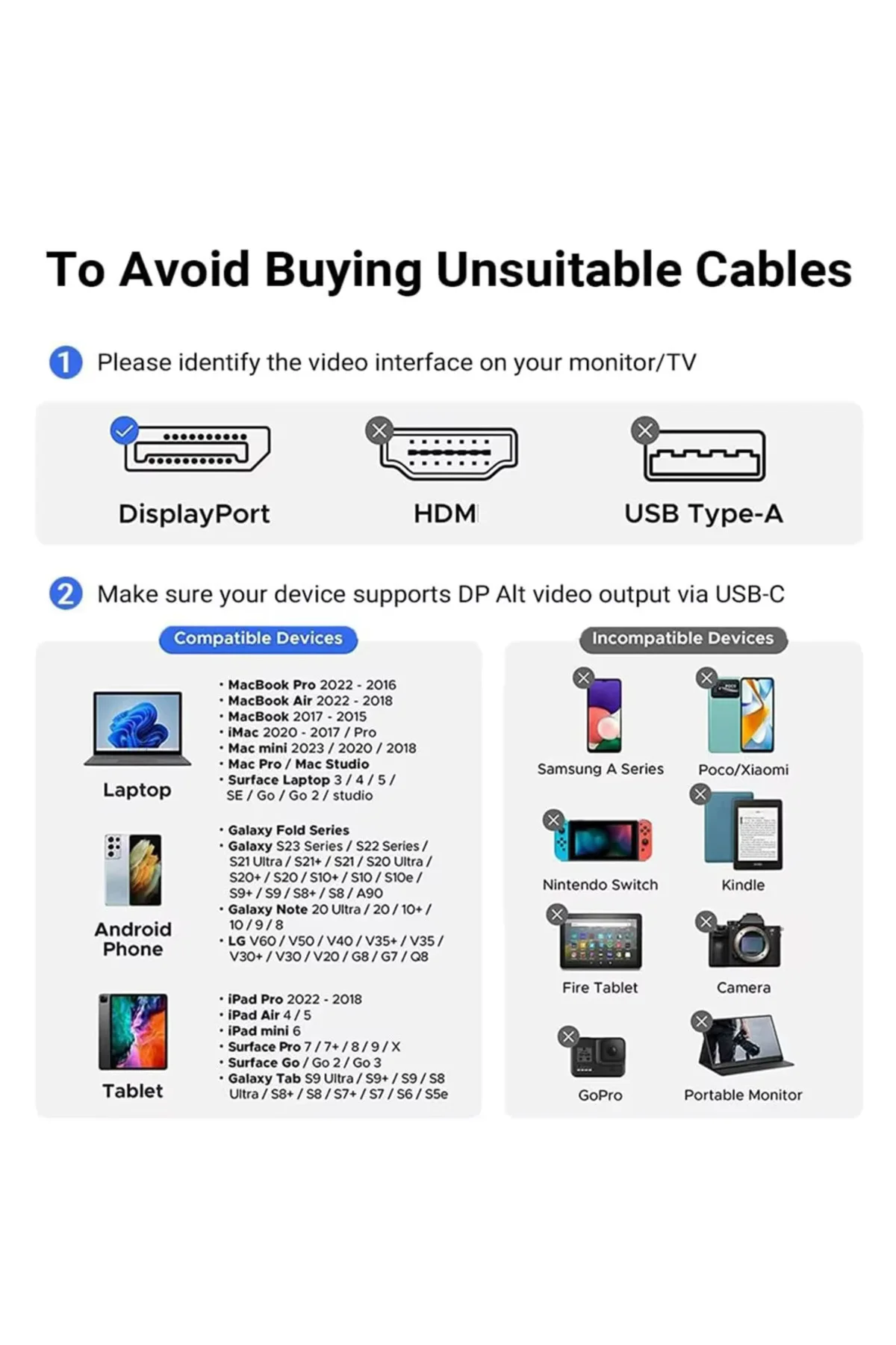 Type C to DisplayPort Kablo 2 Metre 8k-60hz 4K-120 Hz Thunderbolt Type C to DisplayPort Kablo 2 Metre 8k-60hz 4K-120 Hz Thunderbolt