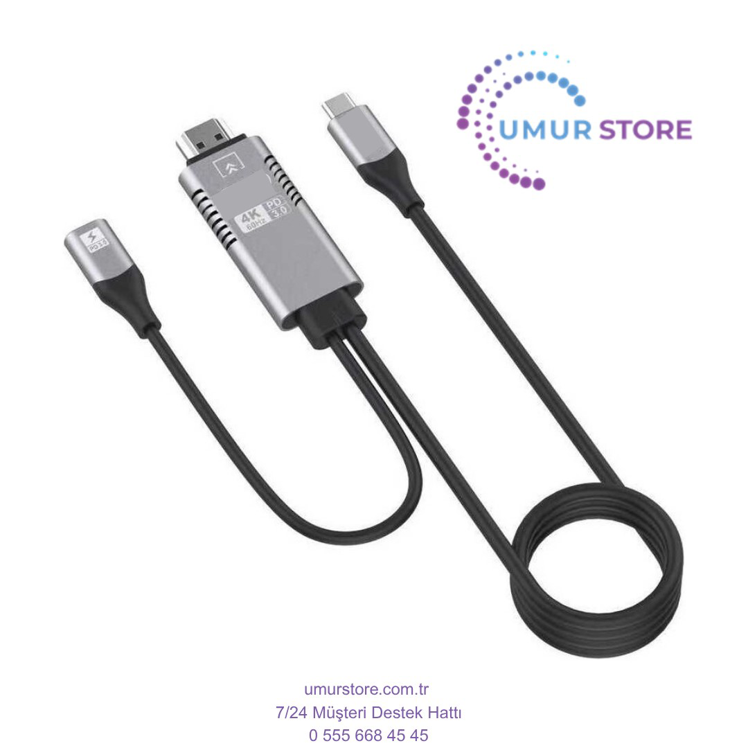 Type-C To HDMI 4K Kablo Pd 3.0 Görüntü Aktarım Kablosu