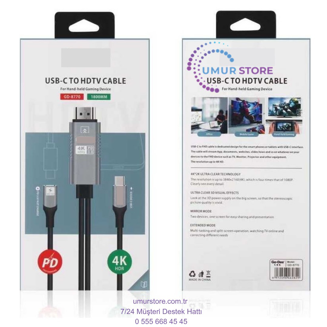 Type-C To HDMI 4K Kablo Pd 3.0 Görüntü Aktarım Kablosu