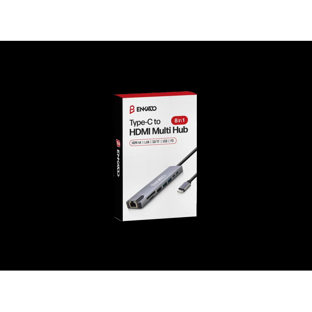 Type-C to HDMI Hub 8 Port Çoklu Adaptör - 4K HDMI + Ethernet + SD/TF + PD Güç