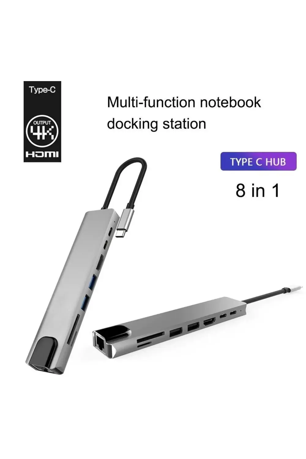 Type C To Hdmi Usb 3.0 Sd Microsd 8in1 Kart Rj45 Ethernet Çeviric