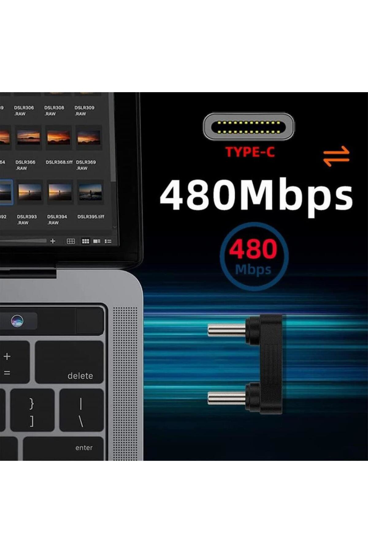 Pmr Type-C To Type-C 180° Dirsek Adaptör | 65W Hizli Şarj & 480Mbps V