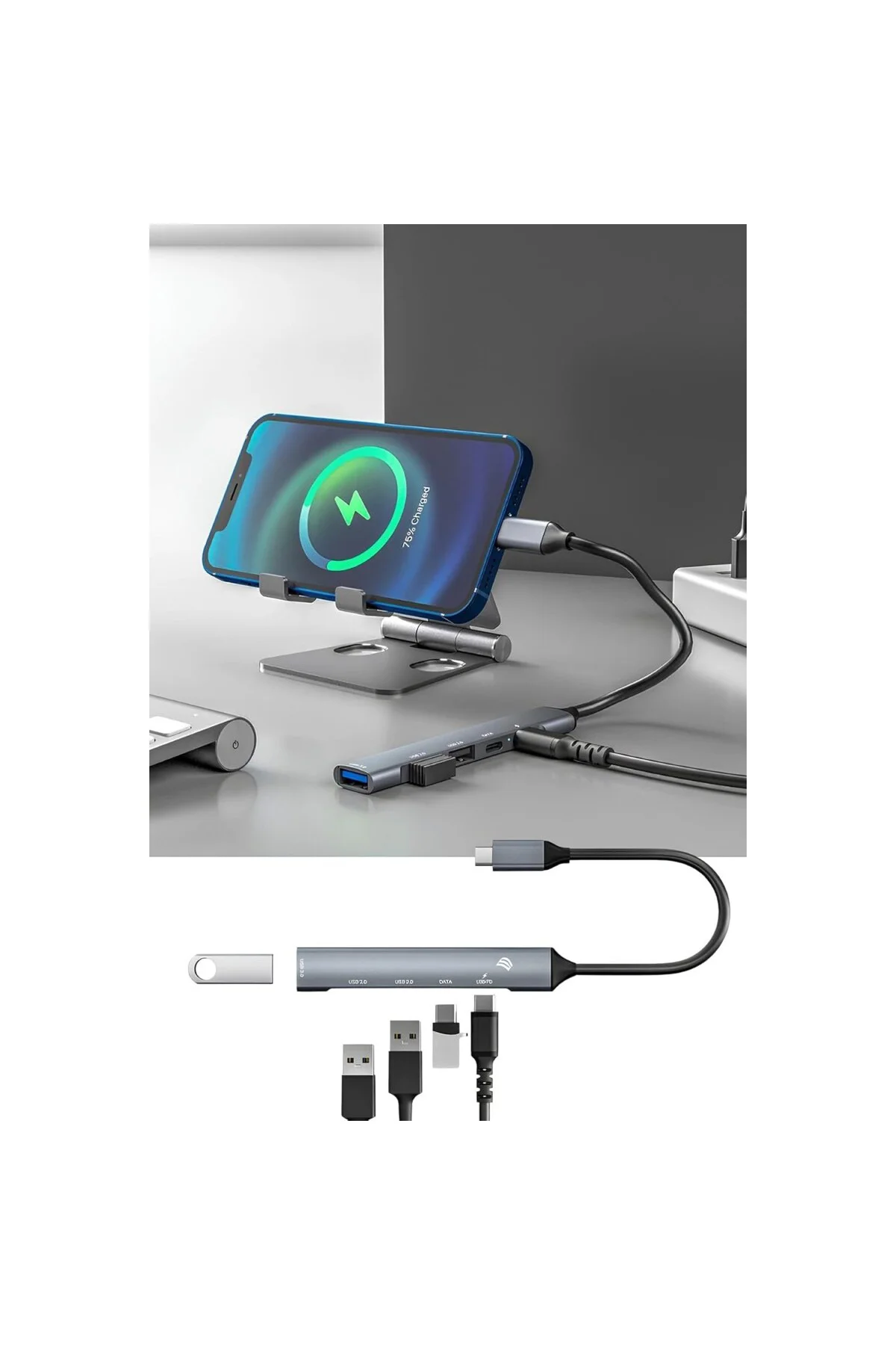 Type-c To Usb 5in1 PD Typec Usb 3.0/2.0 Port Çoklayıcı Macbook Air Pro Uyumlu Çevirici Dönüş
