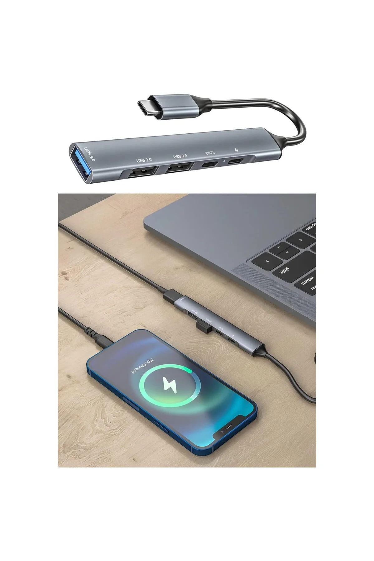 Type-c To Usb 5in1 PD Typec Usb 3.0/2.0 Port Çoklayıcı Macbook Air Pro Uyumlu Çevirici Dönüş