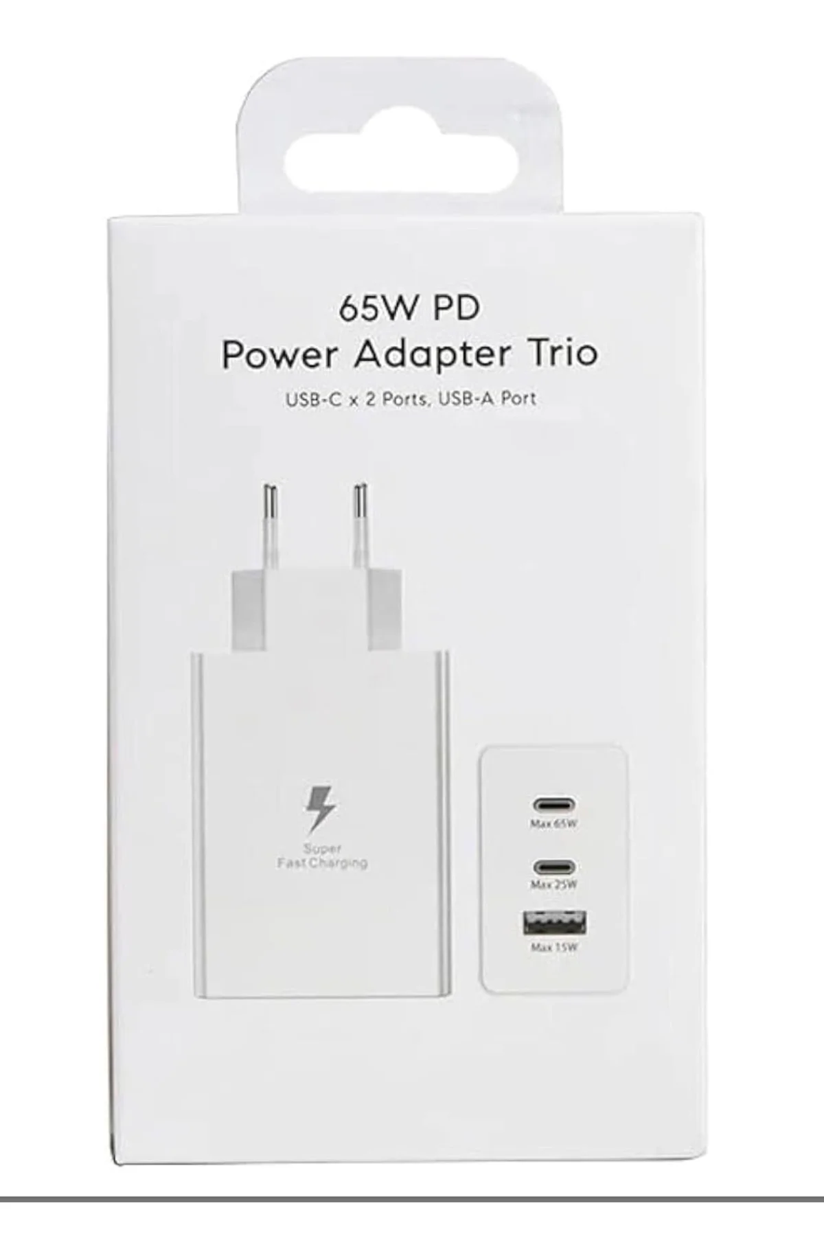 Type C - Type A Hızlı Şarj Aleti Beyaz Üçlü 2*type C- Usb -type C Kablo (65W - 25W - 15W)