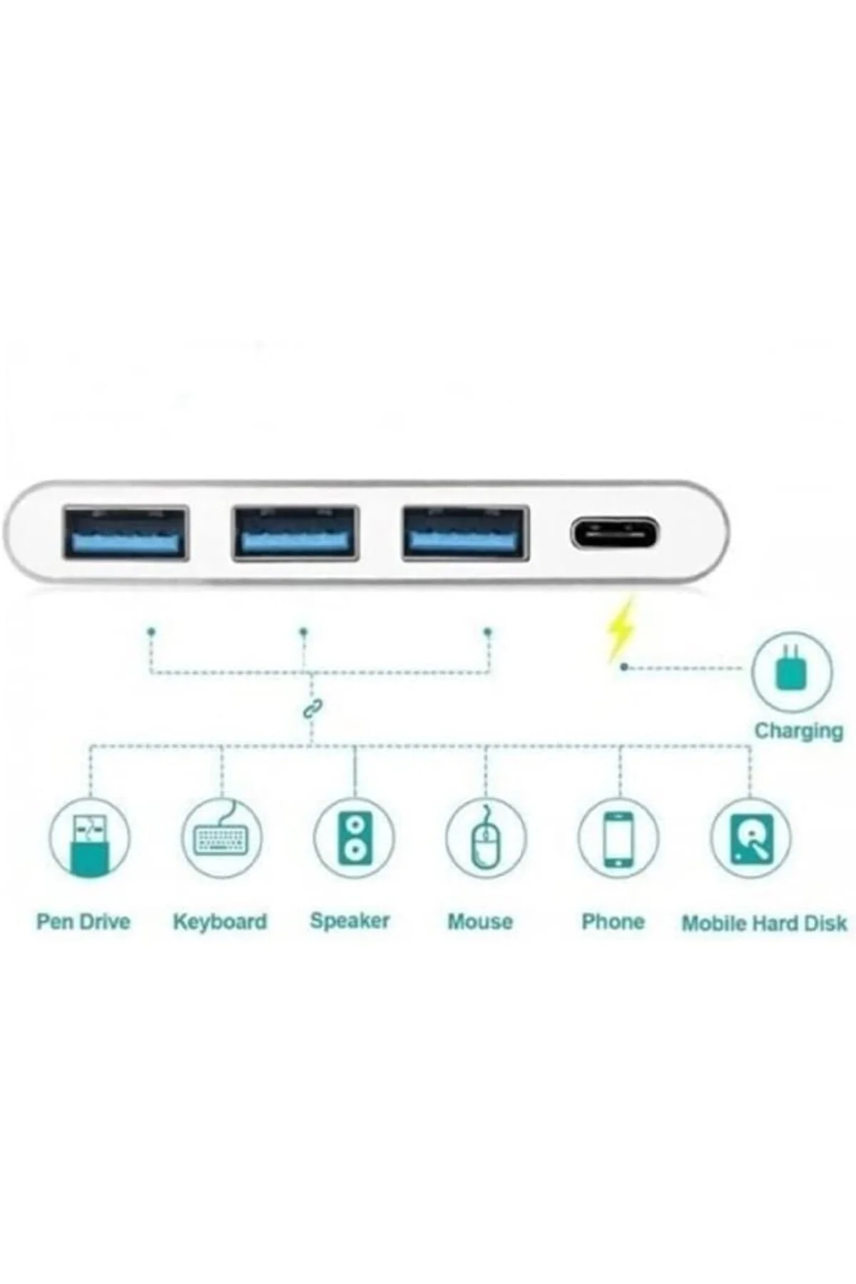 Type-c Usb 3.0 3 Port Çoğaltıcı Dönüştürücü Çevirici, Macbook, Type C USB Çoklayıcı