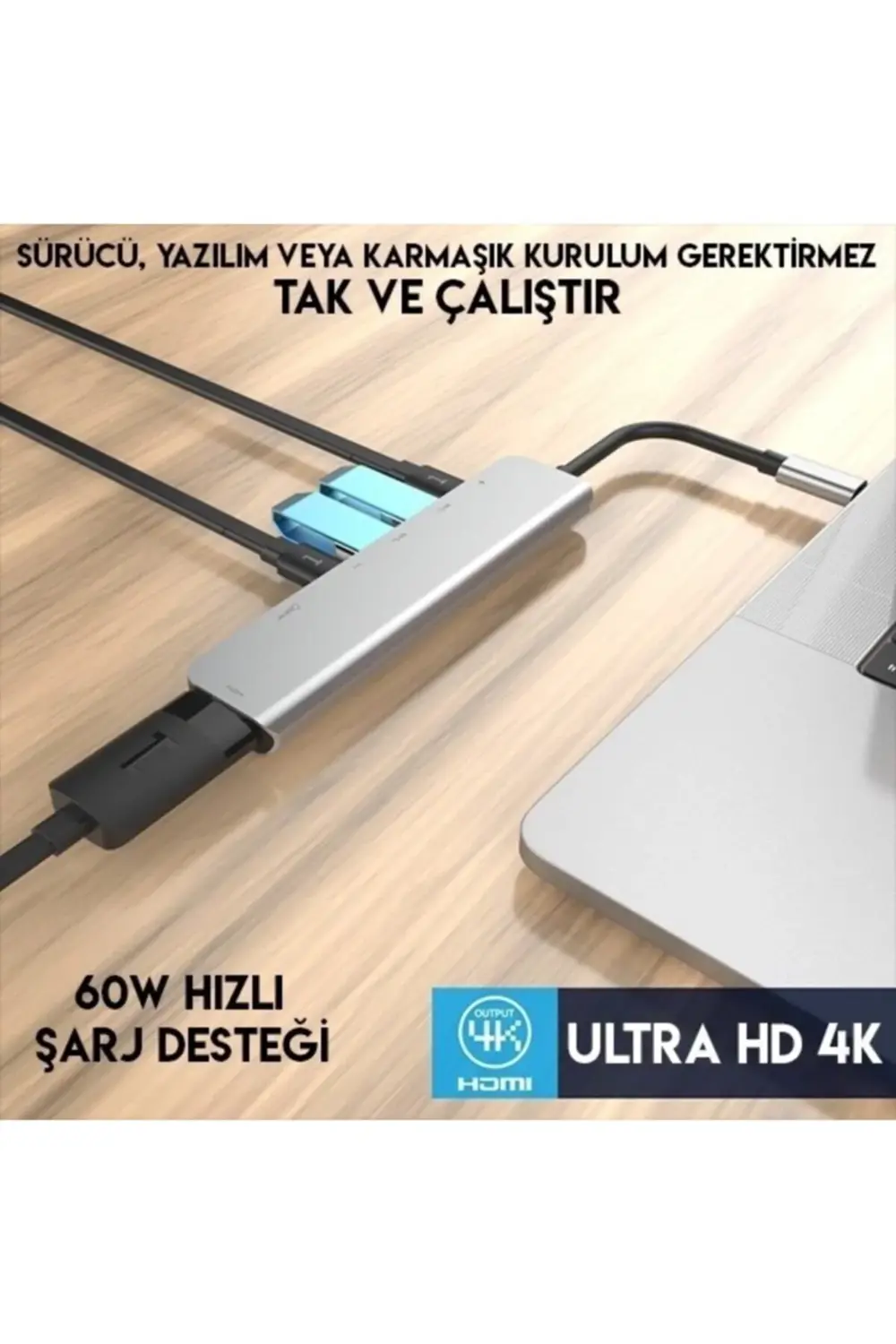 Type C Usb 3.1 7 In1 Adaptör 4k Hmi-2*usb 3.0 Sd-microsd Kart Oku