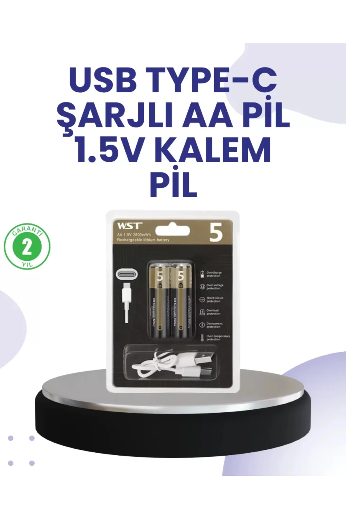 Type-c Usb İle Hızlı Şarj Edilebilir Aa Kalem Pil | 1.5v Lityum |