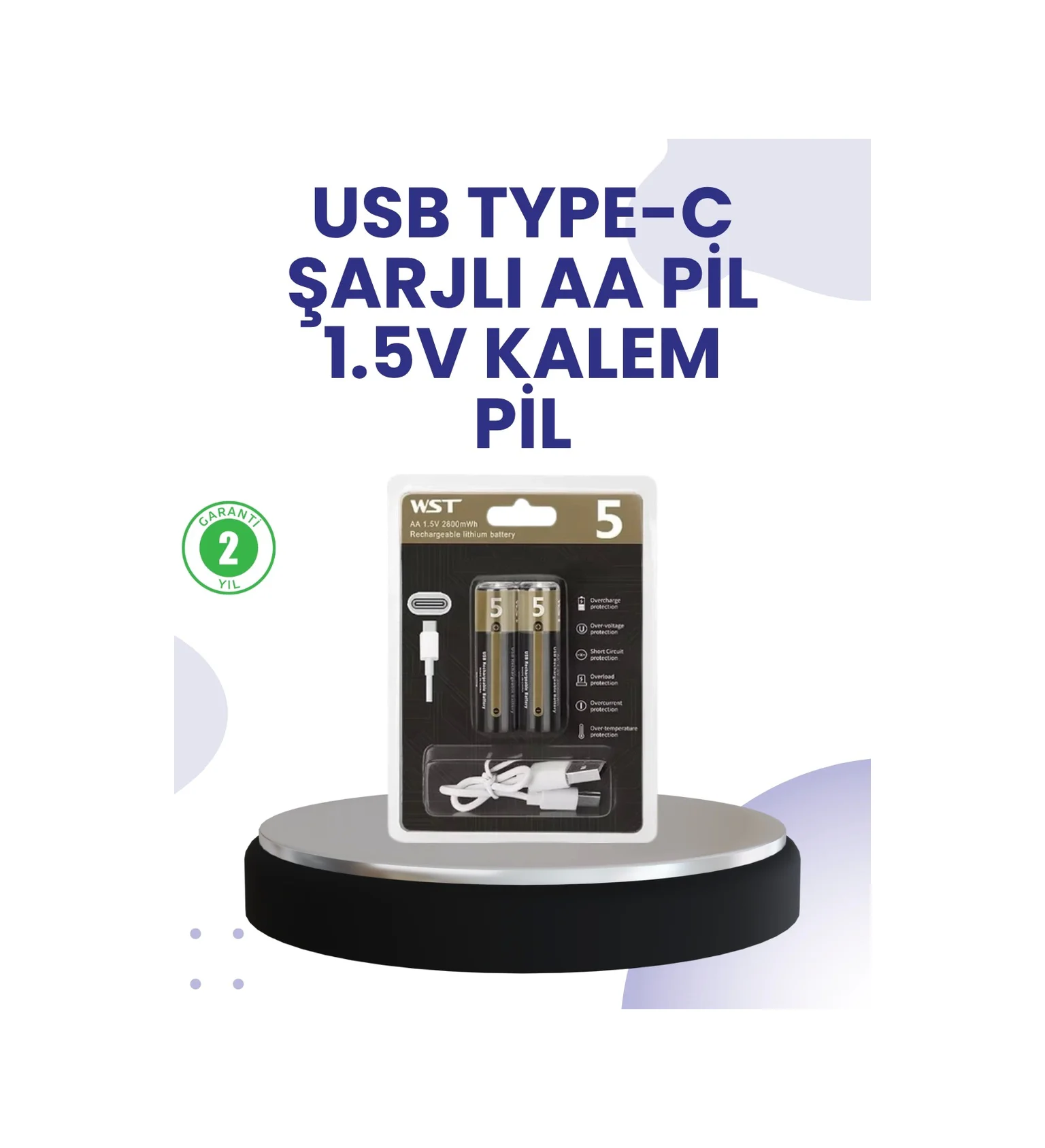 Type-c Usb İle Hızlı Şarj Edilebilir Aa Kalem Pil 1.5v Lityum Çif