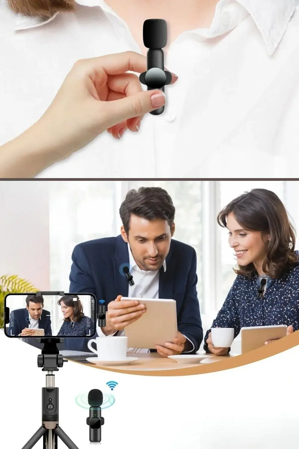 Type C Uyumlu İphone Dönüştürücülü Kablosuz Yaka Mikrofonu Androi