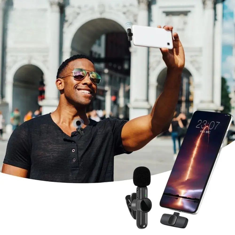 Type C Uyumlu İphone Dönüştürücülü Kablosuz Yaka Mikrofonu Androi