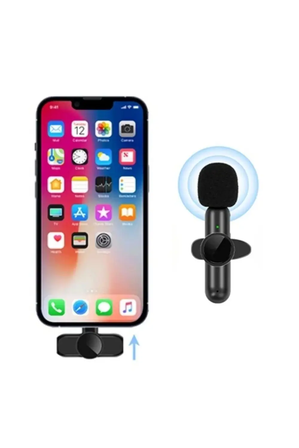 Type C Uyumlu İphone Dönüştürücülü Kablosuz Yaka Mikrofonu Androi