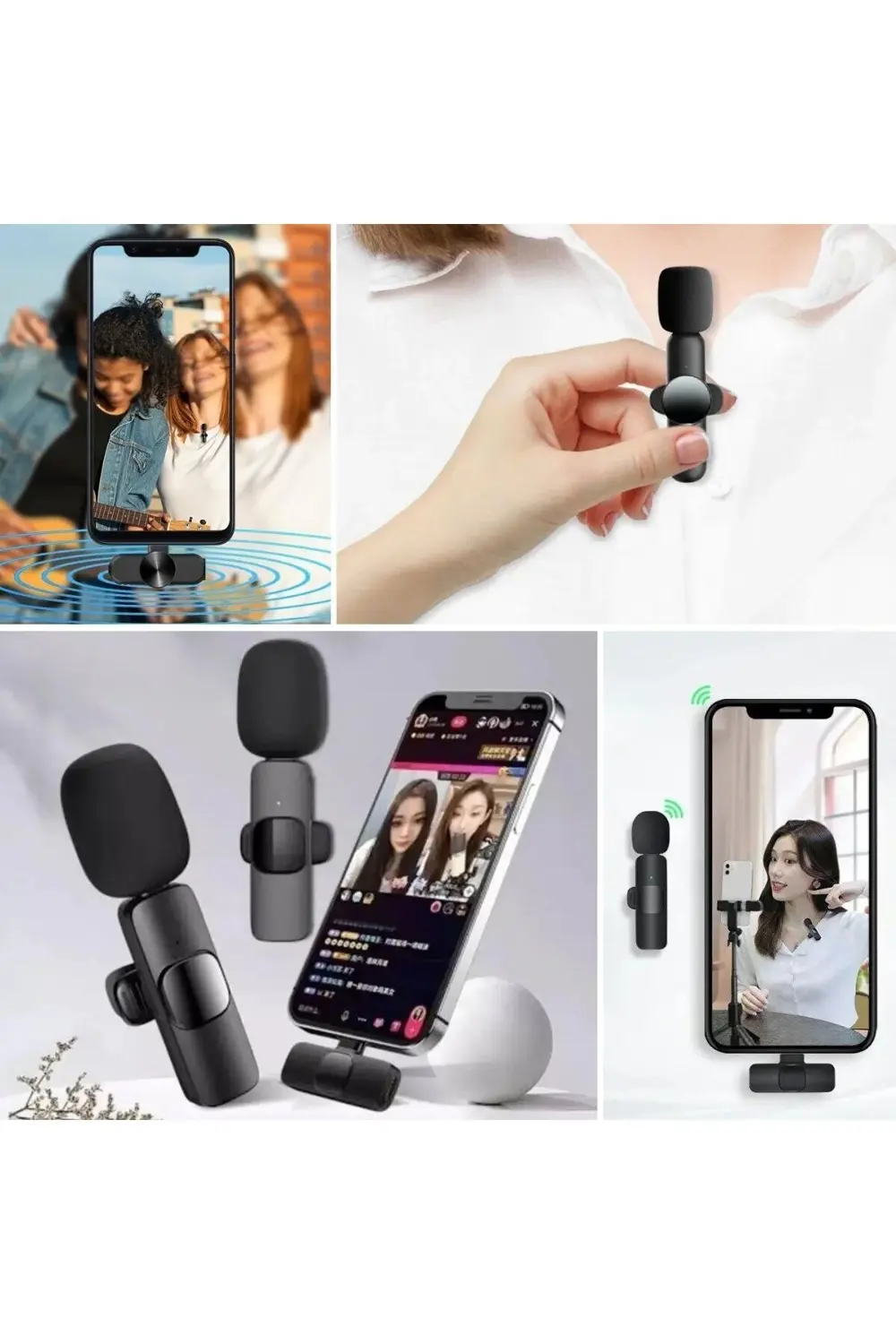 Type C Uyumlu İphone Dönüştürücülü Kablosuz Yaka Mikrofonu Androi