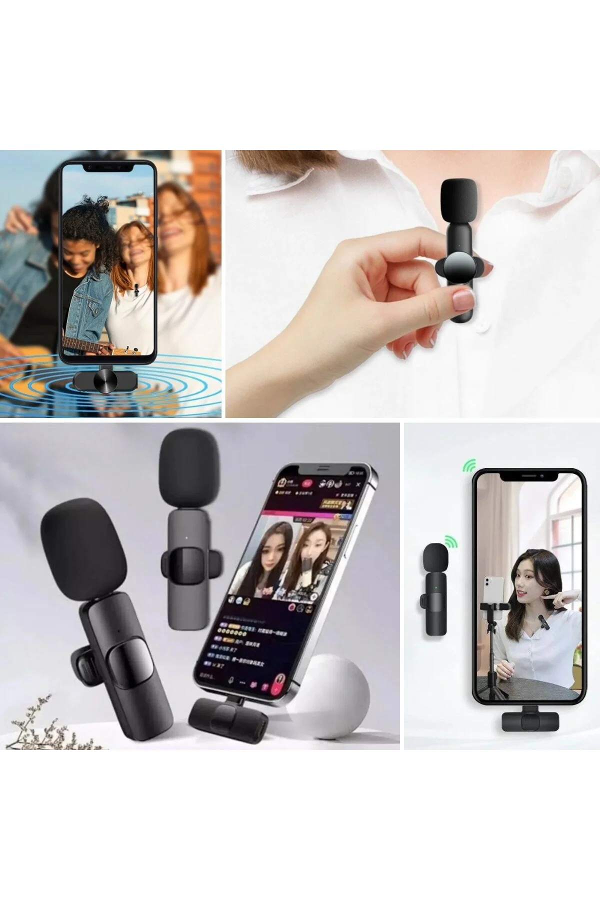 Type C Uyumlu İphone Dönüştürücülü Kablosuz Yaka Mikrofonu Androi