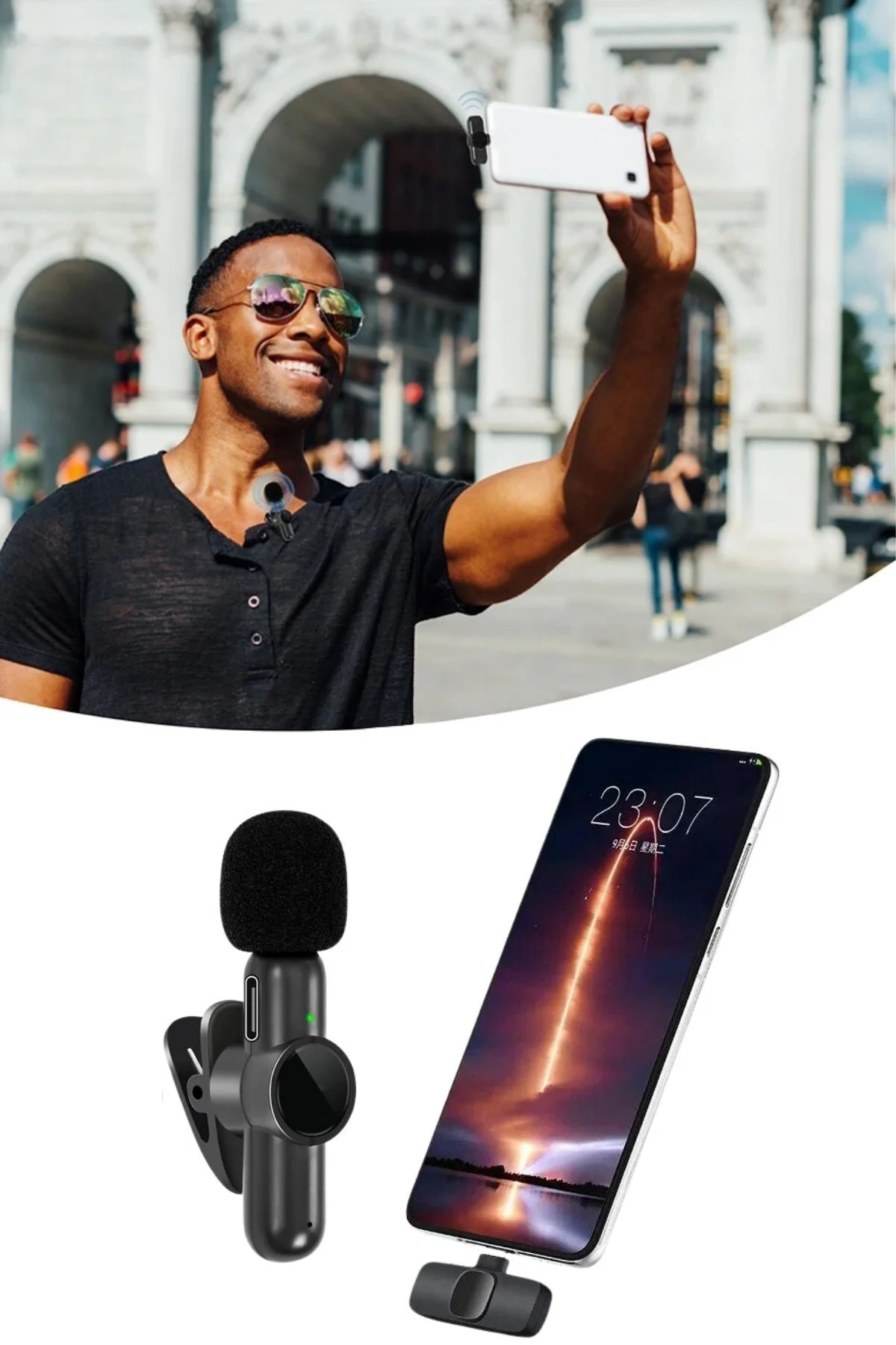 Type C Uyumlu İphone Dönüştürücülü Kablosuz Yaka Mikrofonu Androi