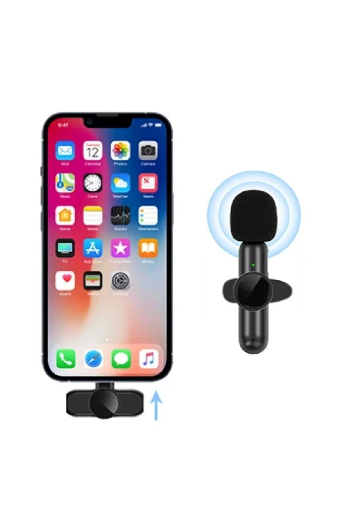 Type C Uyumlu İphone Dönüştürücülü Kablosuz Yaka Mikrofonu Androi