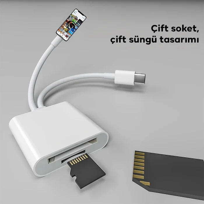 Type-C/Lightning to SD‑TF Kart Çevirici Adaptör - Hızlı ve Sorunsuz Veri Aktarımı