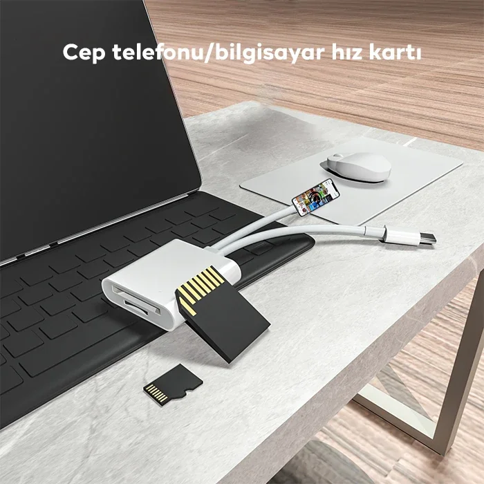 Type-C/Lightning to SD‑TF Kart Çevirici Adaptör - Hızlı ve Sorunsuz Veri Aktarımı