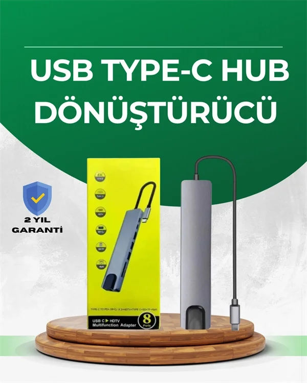 Type‑C Dönüştürücü – 2×USB3.0, SD/MS, 4K HDMI &amp; RJ45 ile Profesyonel Kullanım