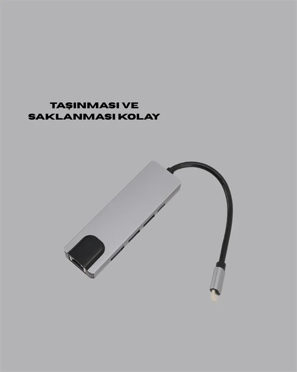 Type‑C Dönüştürücü – 2×USB3.0, SD/MS, 4K HDMI & RJ45 ile Profesyonel Kullanım