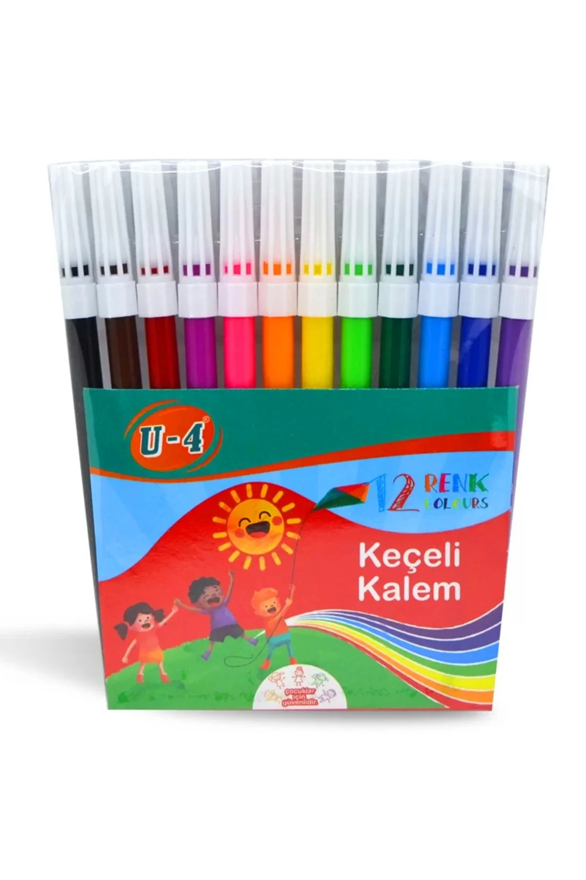 U-4 KEÇELİ KALEM ANA RENKLER BRUSH 12 ADET SET
