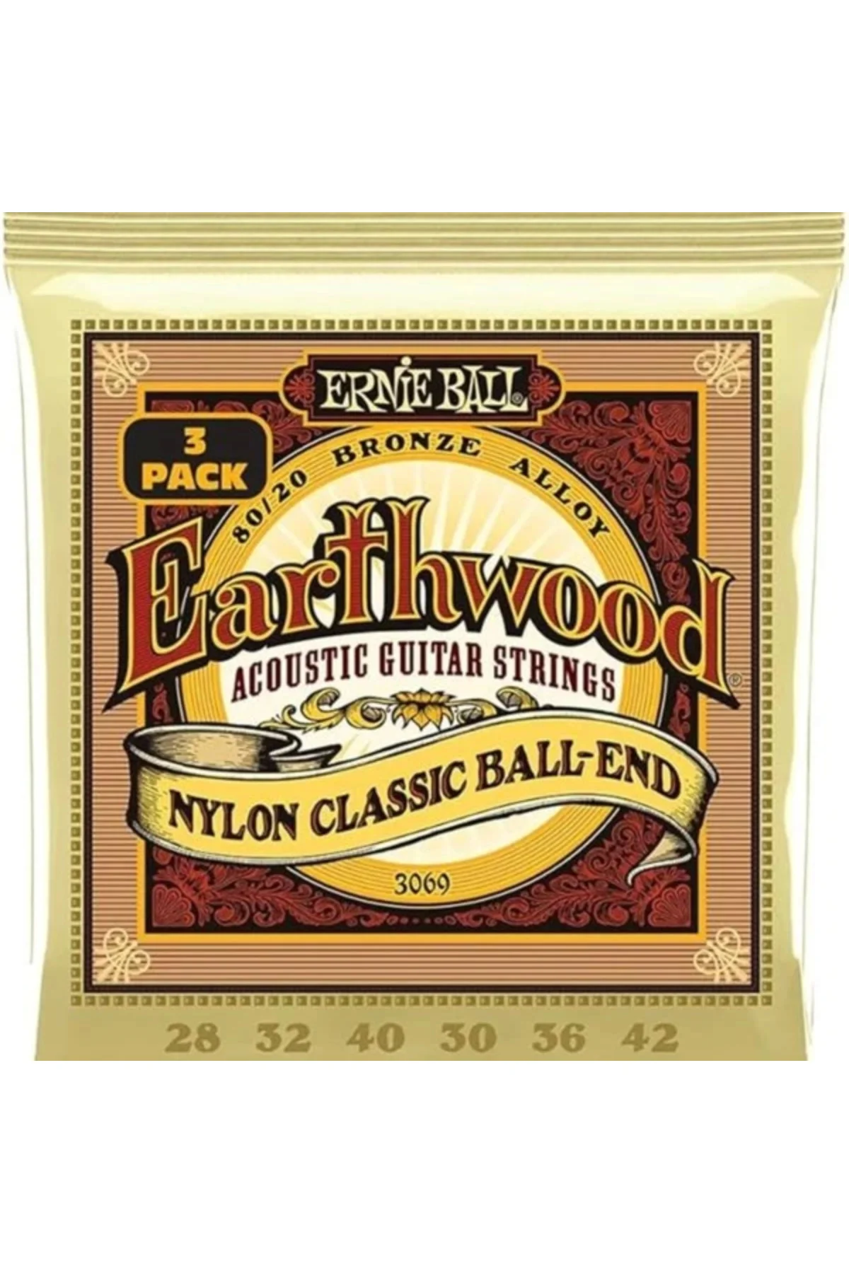 u Earthwood Halk Akustik Gitar Dizeleri Naylon Şeffaf Altın Tonlu