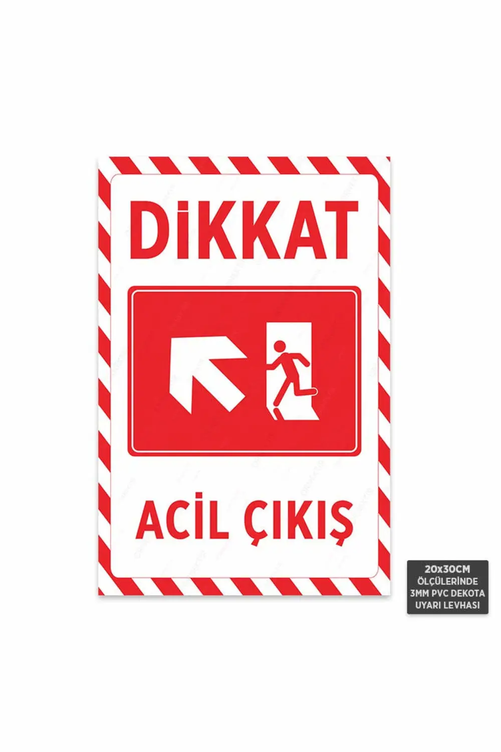 U1221 - Acil Çıkış Sol Yöne Yukarı Dekota Uyarı Levhası (20x30cm)