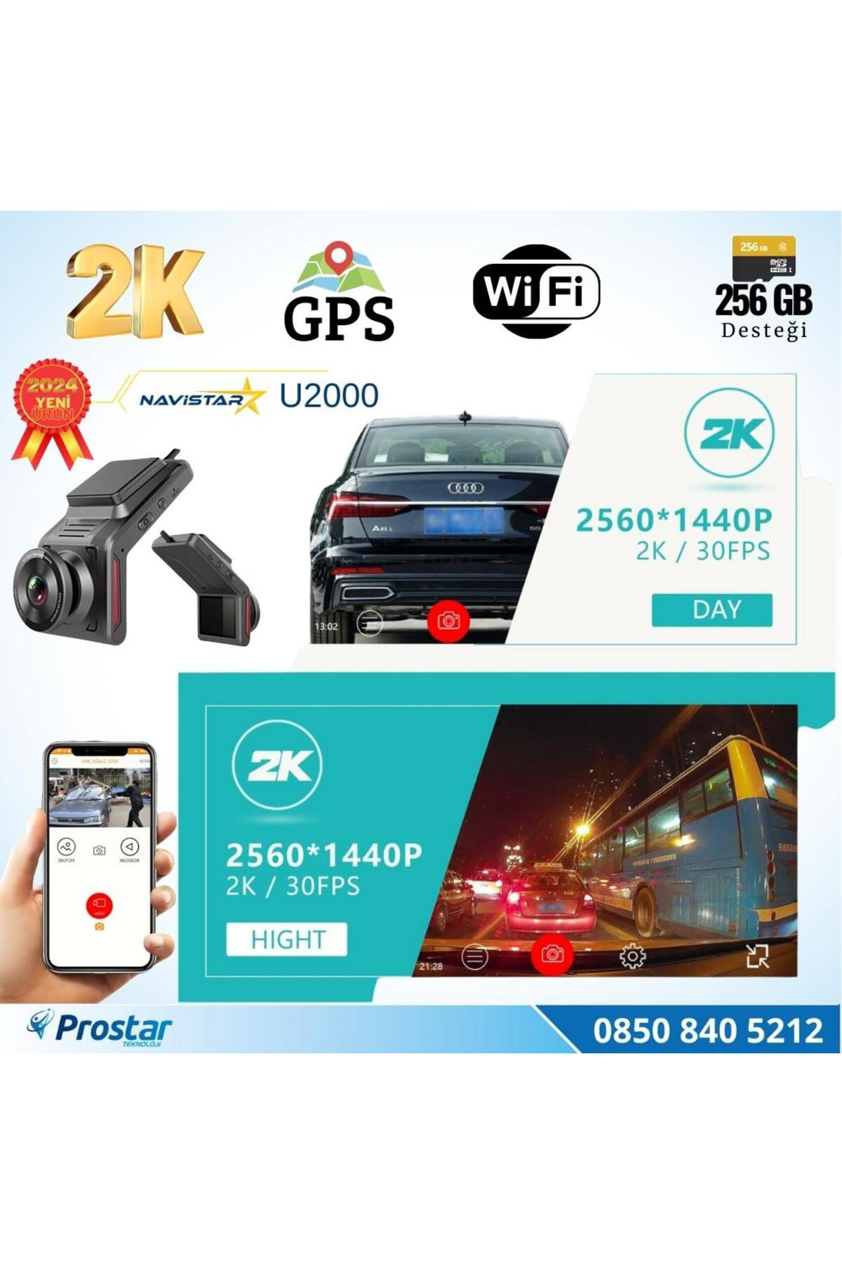 Navistar U2000 Wifi + Gps 1440P 170° Geniş Açı Gece Görüşlü Akıllı Araç İç