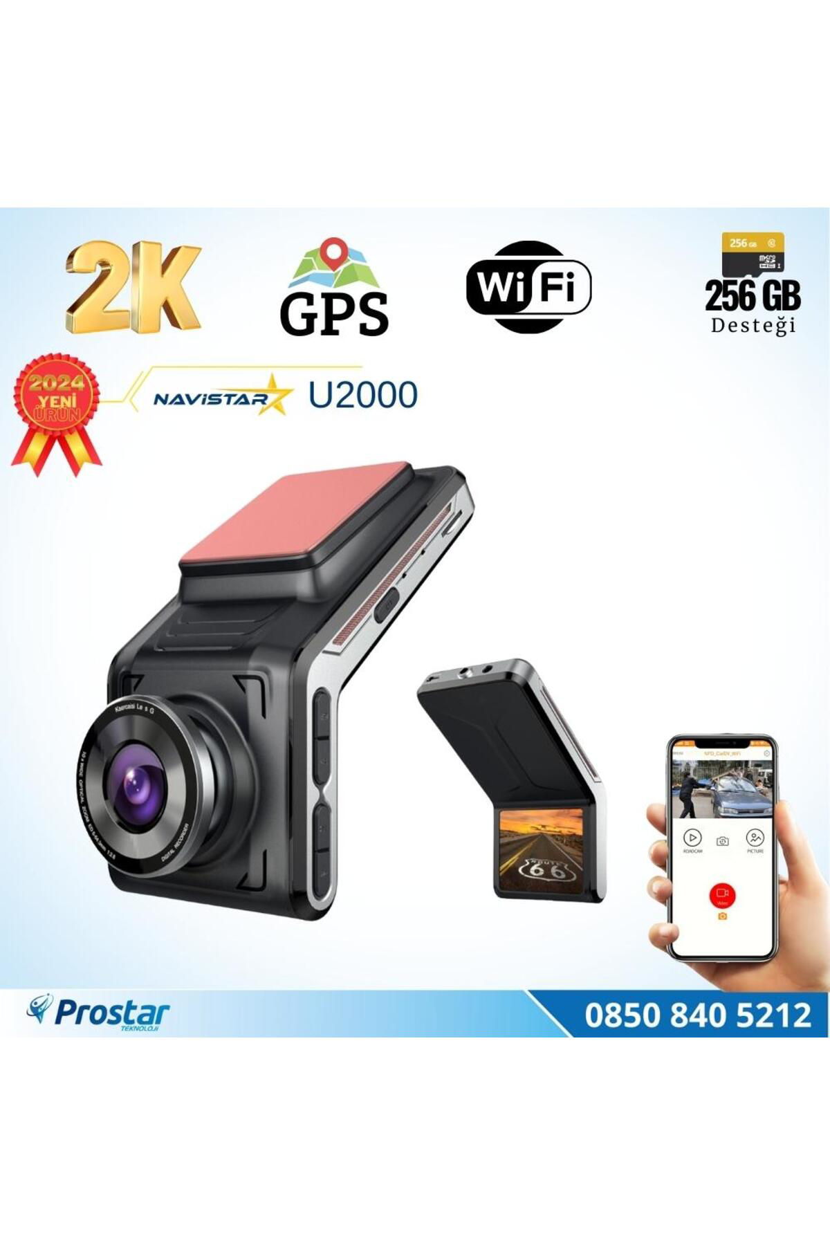 Navistar U2000 Wifi + Gps 1440P 170° Geniş Açı Gece Görüşlü Akıllı Araç İç