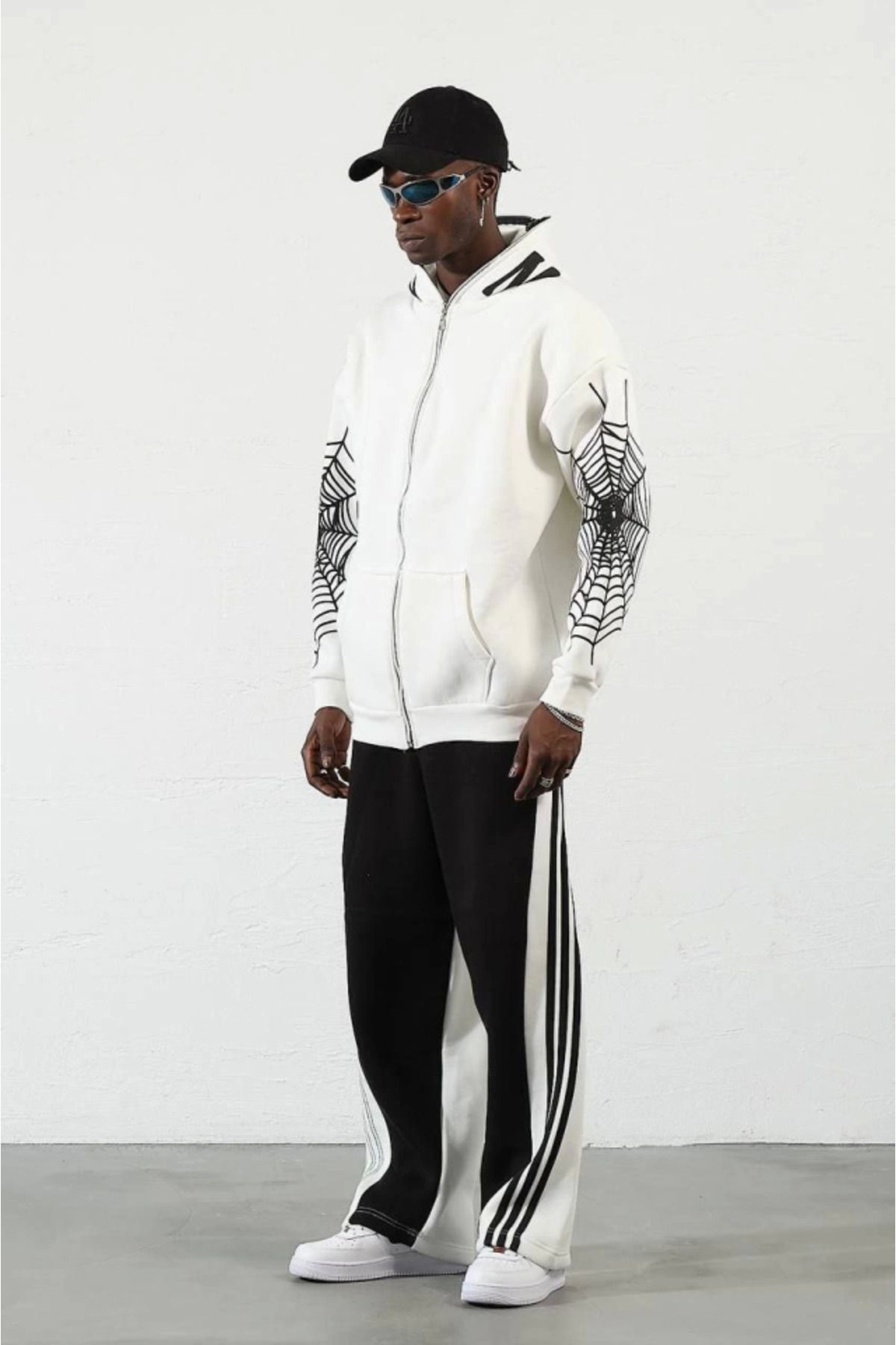 Tommy Hilfiger Üç İplik Baskili Fermuarli Kapşonlu Hirka - Beyaz