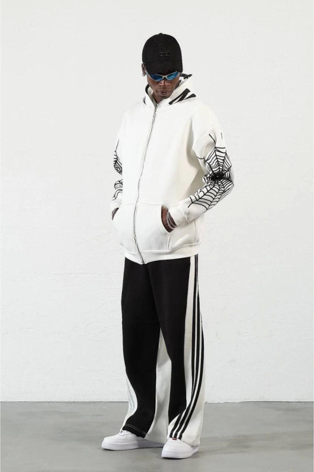 Tommy Hilfiger Üç İplik Baskili Fermuarli Kapşonlu Hirka - Beyaz