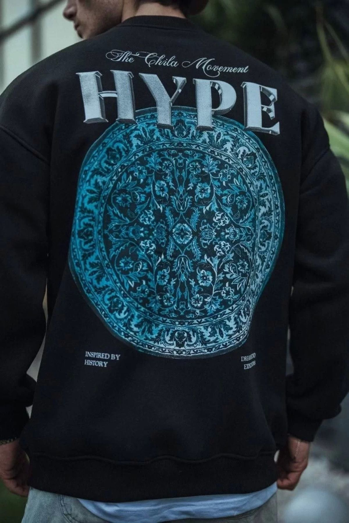 Üç Iplik Bisiklet Yaka Baskılı Sweatshirt - Siyah