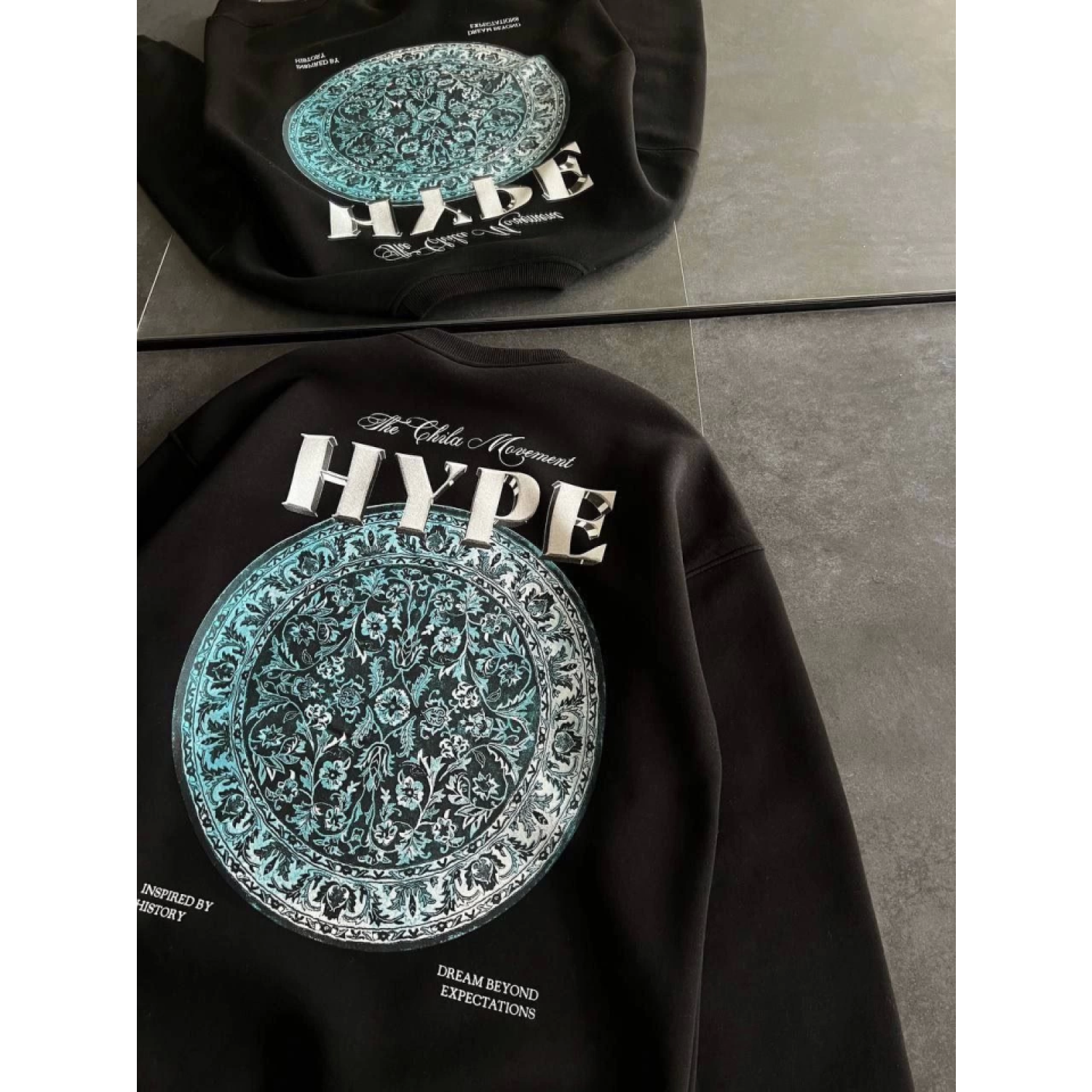 Üç İplik Bisiklet Yaka Baskılı SweatShirt - Siyah