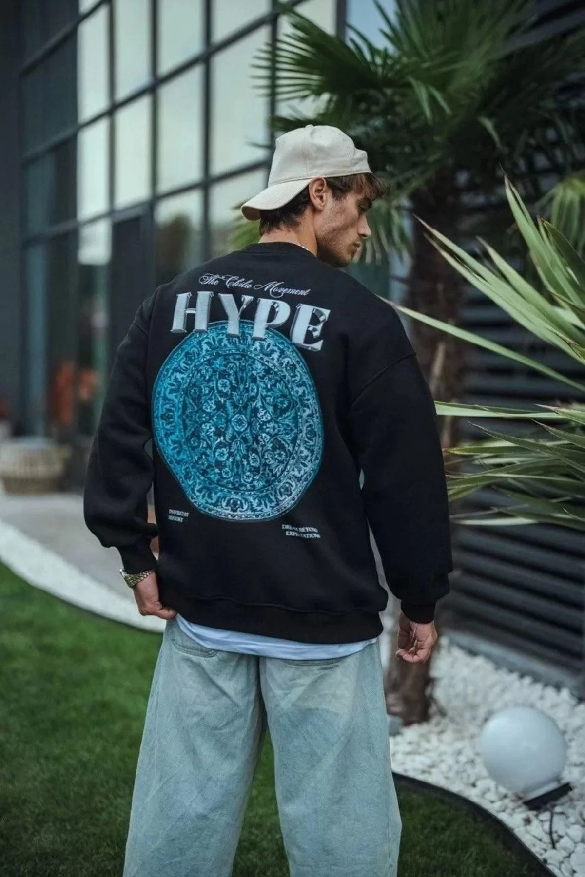 Üç Iplik Bisiklet Yaka Baskılı Sweatshirt - Siyah