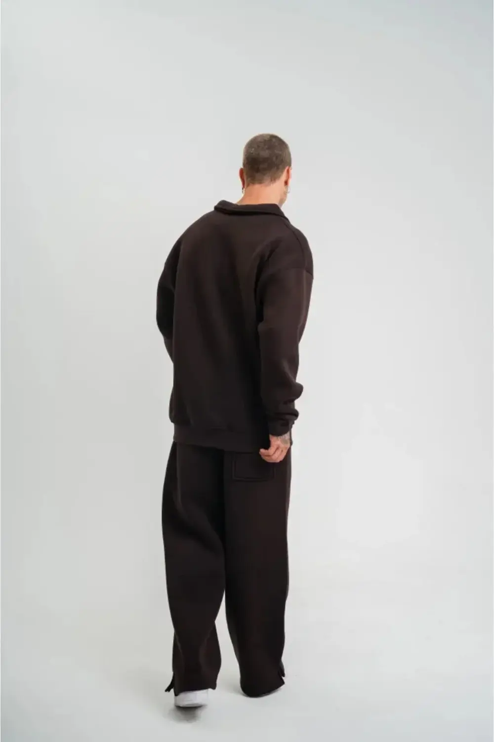 Üç İplik Uzun Kol Yakalı Eşofman Takım - Kahve