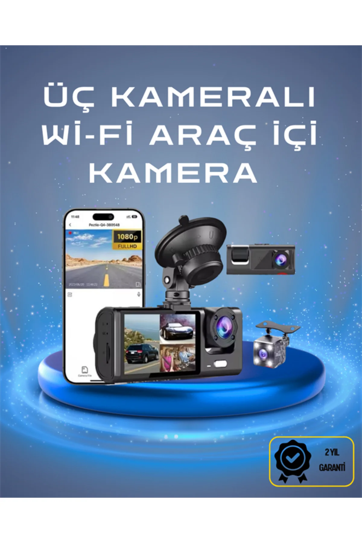 Üç Kameralı 1080p Full HD Araç İçi Kamera – G-Sensörlü ve Gece Görüşlü
